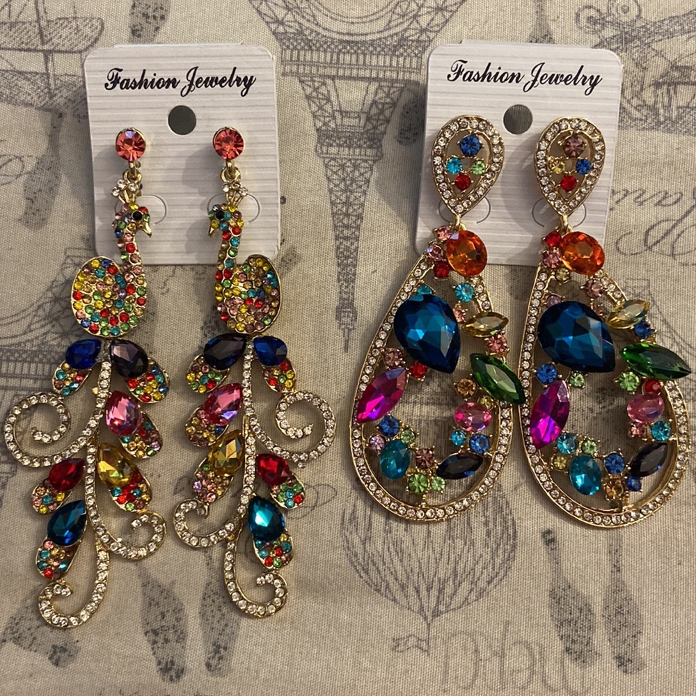 Bundle X2 earrings metal and rhinestones multicolor